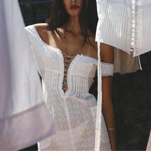 Mirror Palais Eyelet Pintuck Cotton Maxi Dress